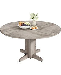 gaomon 47" Round Farmhouse Dining Table for 4-6, Wood with Sturdy Pedestal Base for Kitchen or Apartment