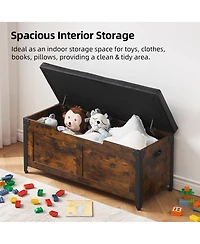 homfan 39.4 Inch Lift Top Storage Bench, Set of 2 Load Capacity Wooden Storage Chest with Cushion Seat, Safety Hinges, Storage Trunk with Metal Frame