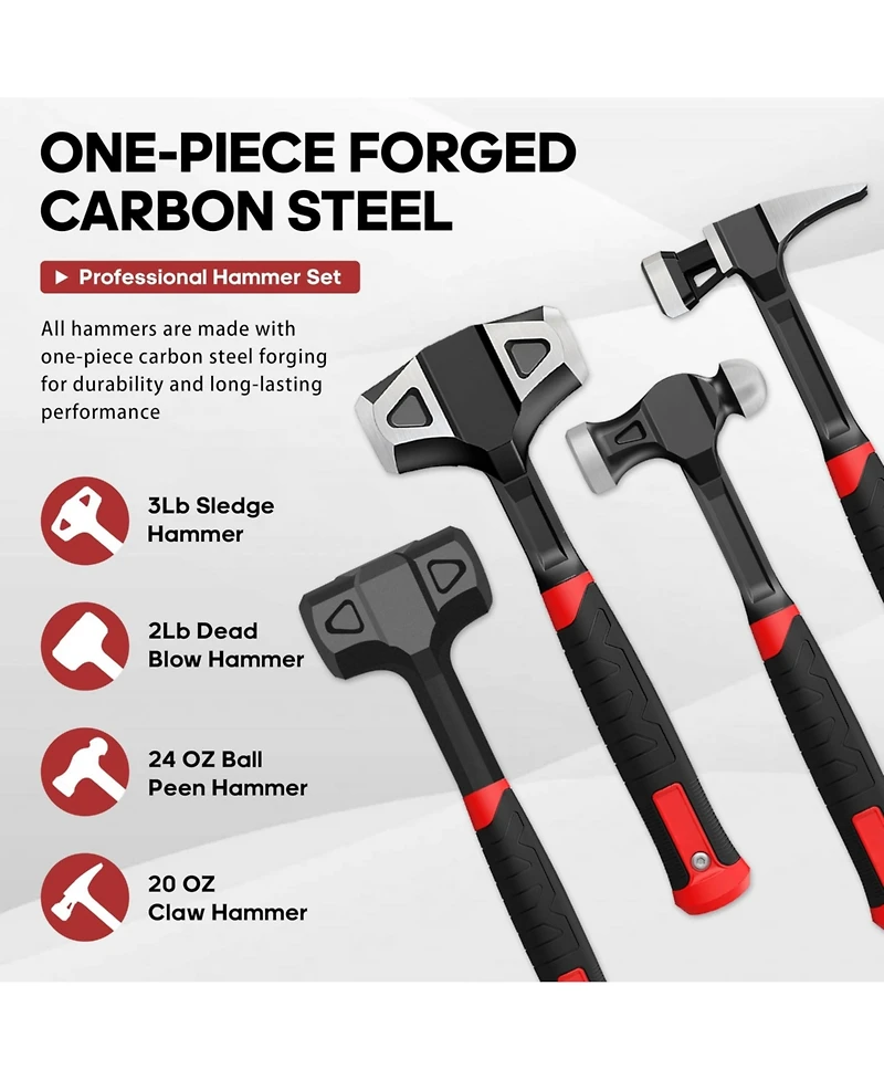 Xdovet Hammer Set Carbon Steel Rubber Grip
