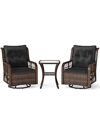 Sugift 3 Pieces Patio Furniture Set Pe Wicker Swivel Glider Chairs with 2-Tier Side Table and Cushions