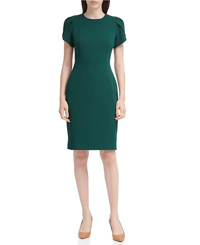 Calvin Klein Petite Tulip-Sleeve Jewel Neck Sheath Dress
