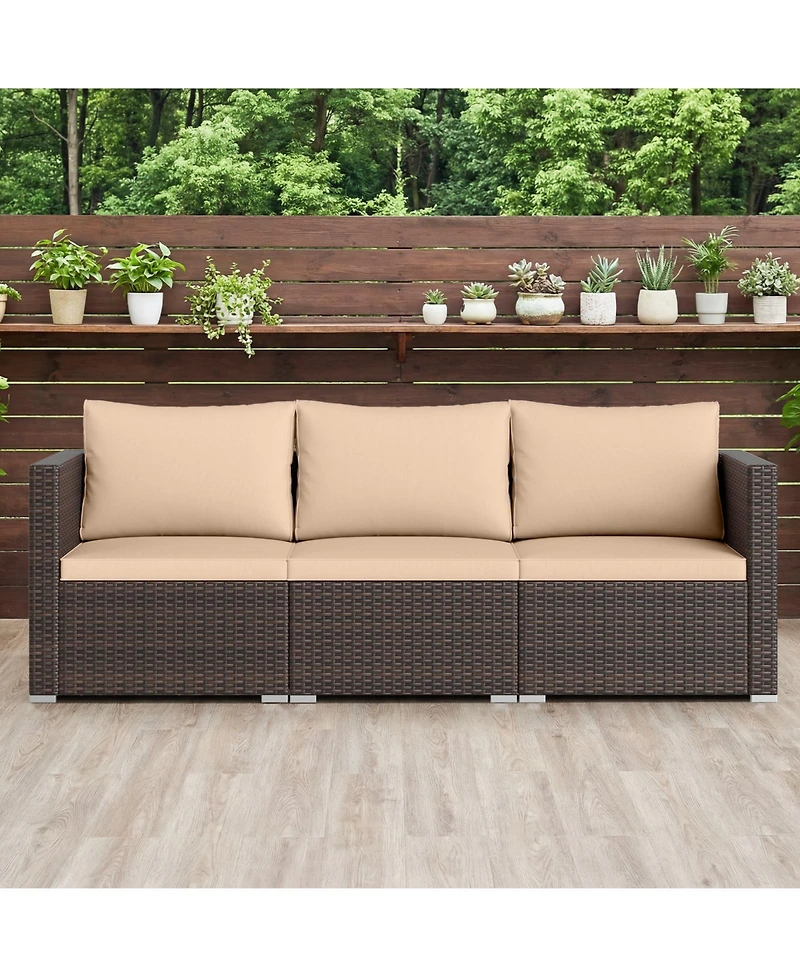 Sugift 3 Pieces Patio Sectional Sofa Set with Soft Cushions