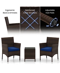 Sugift 3 Pieces Outdoor Conversation Set with Cushioned Seat and Glass Tabletop