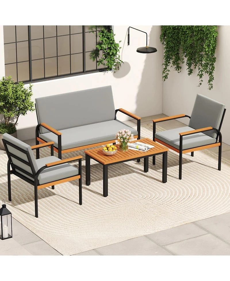 Sugift 4-Piece Acacia Wood Patio Seating Set with Slatted Coffee Table