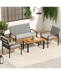 Sugift 4-Piece Acacia Wood Patio Seating Set with Slatted Coffee Table