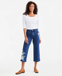 Style & Co Petite Freya High-Rise Wide-Leg Floral-Embroidered Jeans, Macy's Exclusive