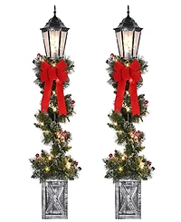 Puleo International Set of 2 Pre-Lit 4-Foot Frosted Spiral Artificial Christmas Trees