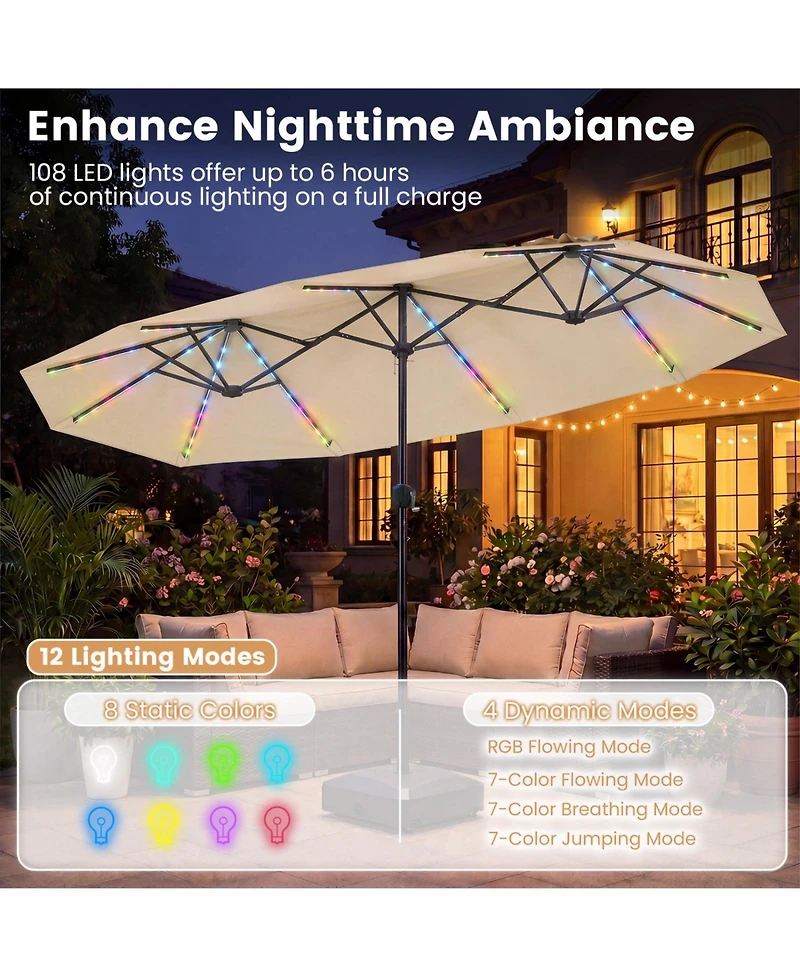 Sugift Double-Sided Patio Solar Color Changing Led Umbrella with Crank Lift