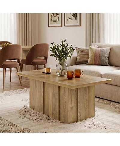 Tribesigns 47" Farmhouse Coffee Table, Rectangular Wooden Coffee Table with Fluted Base, Oak Finish Center Table, Heavy Duty Cocktail Tea Table