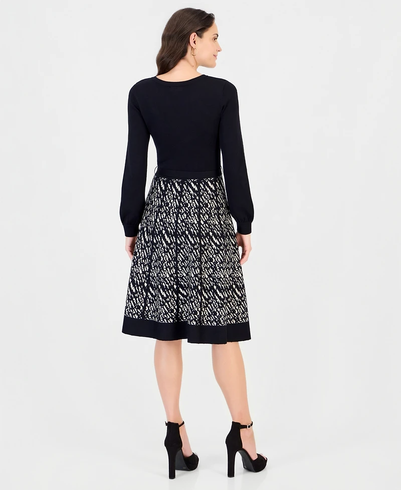 Robbie Bee Women's Long-Sleeve Crewneck A-Line Sweater Dress
