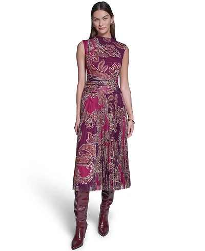 Halston Women's Mock Neck Mesh Midi Dress