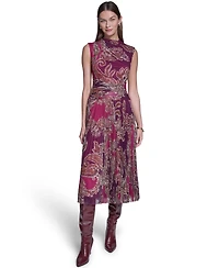 Halston Women's Mock Neck Mesh Midi Dress