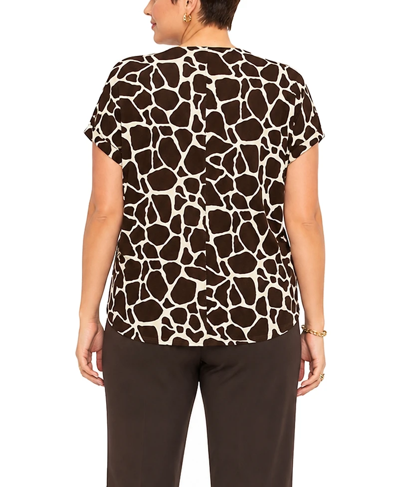 Coin 1804 Plus Giraffe Print Cowl Neck Top