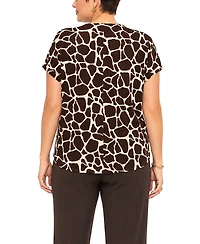 Coin 1804 Plus Giraffe Print Cowl Neck Top