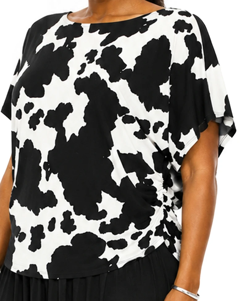 Coin 1804 Plus Cow Print Boat neck Top
