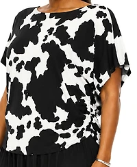 Coin 1804 Plus Cow Print Boat neck Top