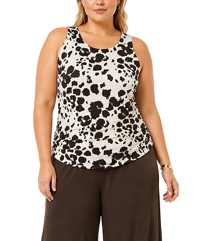 Coin 1804 Plus Cow Print Side Ruched Lace Back Tank Top