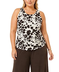 Coin 1804 Plus Cow Print Side Ruched Lace Back Tank Top