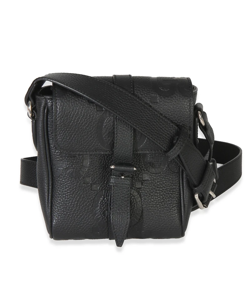 Pre-Owned Gucci Black Piuma Calfskin Jumbo Gg Embossed Small Messenger Bag