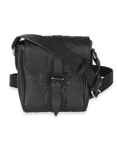 Pre-Owned Gucci Black Piuma Calfskin Jumbo Gg Embossed Small Messenger Bag