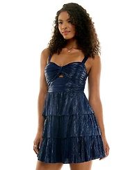 Emerald Sundae Juniors' Foil Pleated Tiered Dress