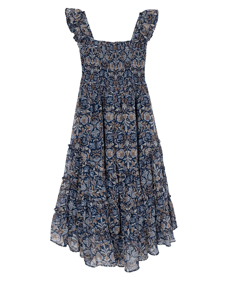 Rare Editions Girls' 7-16 Floral Print Sleeveless Dress and Denim Vest, 2-Piece Set