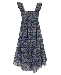 Rare Editions Girls' 7-16 Floral Print Sleeveless Dress and Denim Vest, 2-Piece Set