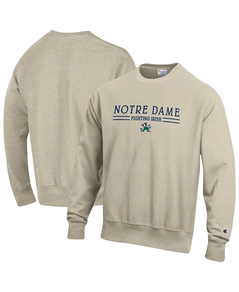 Champion Men's Oatmeal Notre Dame Fighting Irish Reverse Weave Crewneck Sweatshirt