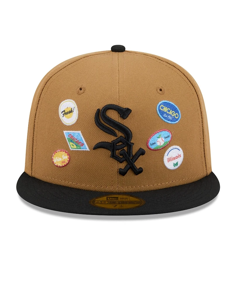 New Era Men's Tan Chicago White Sox Fruit Sticker 59FIFTY Fitted Hat