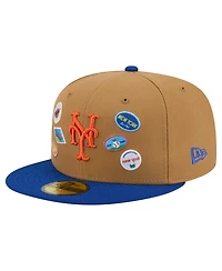 New Era Men's Tan York Mets Fruit Sticker 59FIFTY Fitted Hat