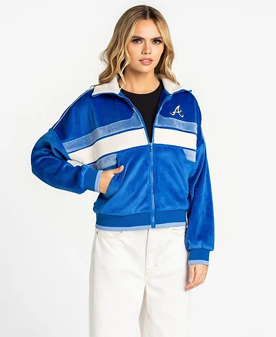 The Wild Collective Women's Blue Atlanta Braves Velvet Cord Full-Zip Jacket
