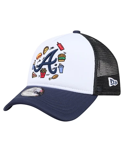 New Era Big Boys and Girls White, Navy Atlanta Braves Food A-Frame 9FORTY Trucker Adjustable Hat