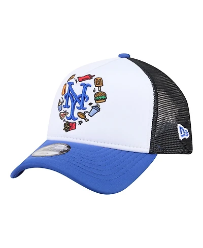 New Era Big Boys and Girls White, Royal New York Mets Food A-Frame 9FORTY Trucker Adjustable Hat