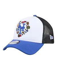 New Era Big Boys and Girls White, Royal New York Mets Food A-Frame 9FORTY Trucker Adjustable Hat