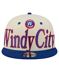 New Era Men's Cream Chicago Cubs Oversized Slogan 9FIFTY Snapback Hat