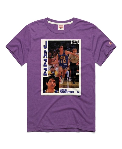 Homage Men's and Women's John Stockton Purple Utah Jazz Topps Trading Card Player Tri-Blend T-Shirt