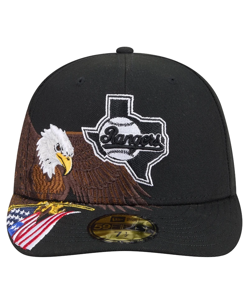New Era Men's Black Texas Rangers Americana Bald Eagle Pre-Curved 59FIFTY Fitted Hat