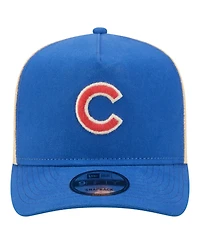 New Era Men's Royal, Natural Chicago Cubs Grained 9FIFTY A-Frame Trucker Adjustable Hat