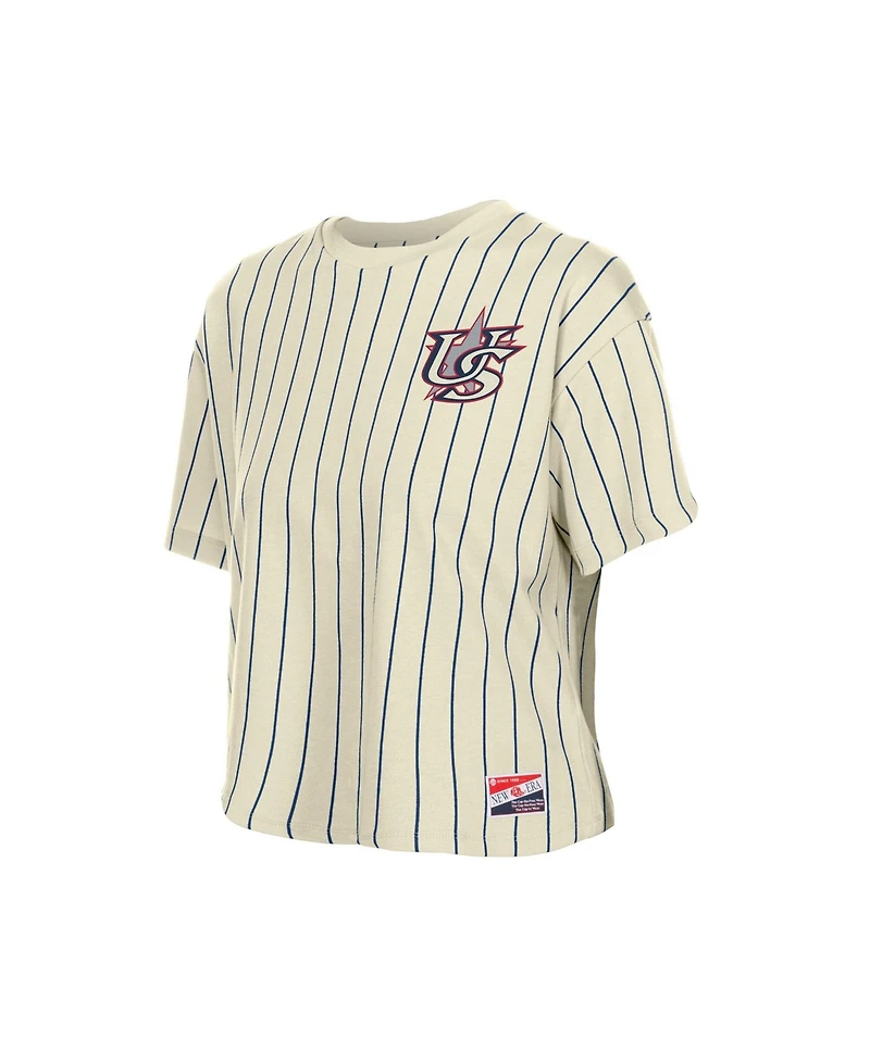 New Era Women's Cream Team Usa La 2028 Summer Olympics Mesh Back Pinstripe Boxy T-Shirt