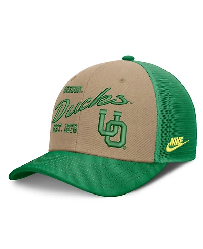Nike Men's and Women's Beige, Green Oregon Ducks Legacy Rise Trucker Adjustable Hat