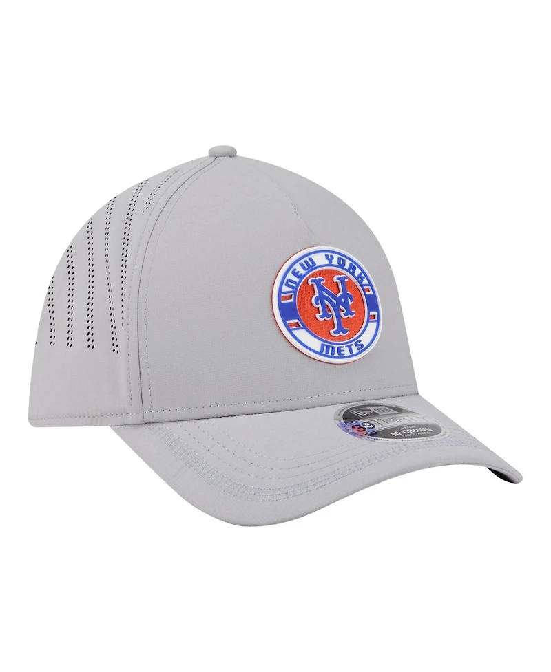 New Era Men's Gray York Mets Patch 39THIRTY A-Frame M-Crown Perforated Flex Hat