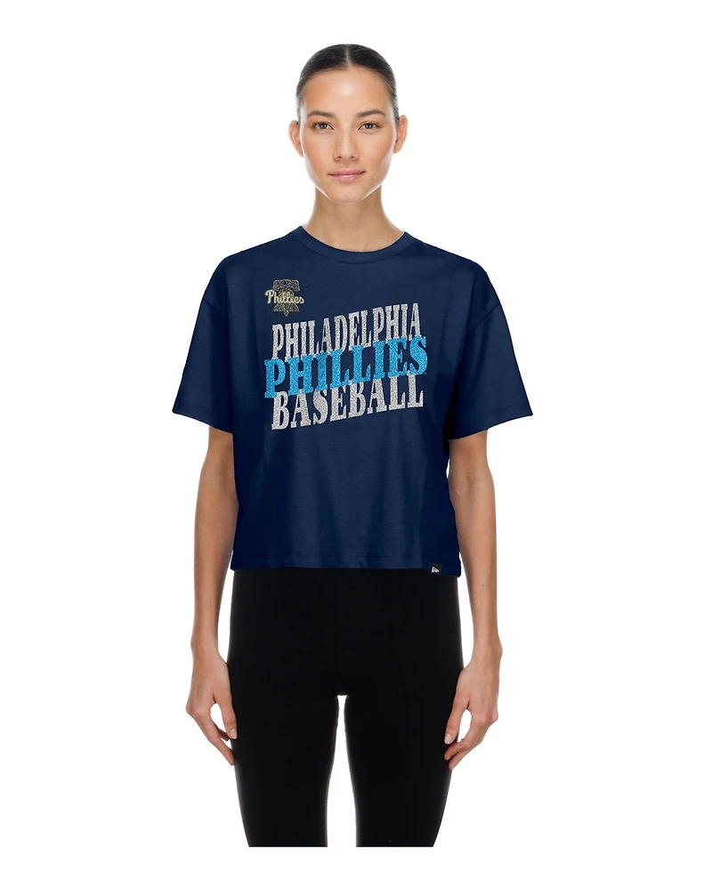 New Era Women's Navy Philadelphia Phillies City Connect Glitter Gel Cropped T-Shirt