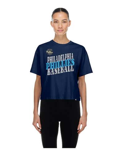 New Era Women's Navy Philadelphia Phillies City Connect Glitter Gel Cropped T-Shirt