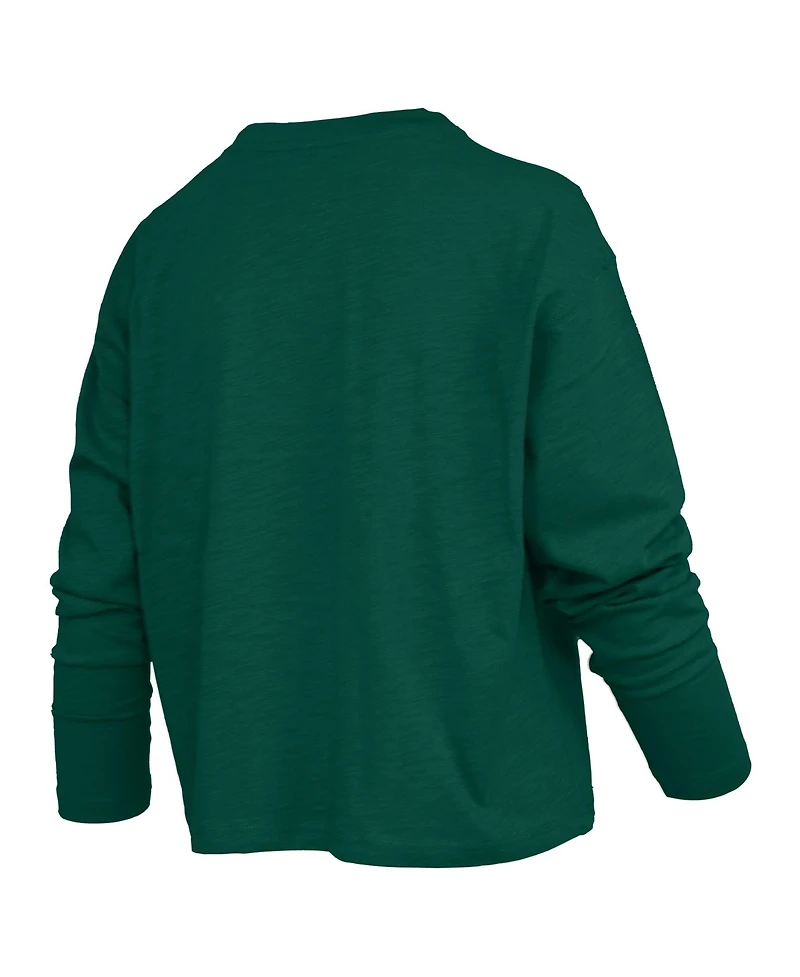 Pressbox Women's Green Miami Hurricanes Motley Boxy Waist-Length Long Sleeve T-Shirt