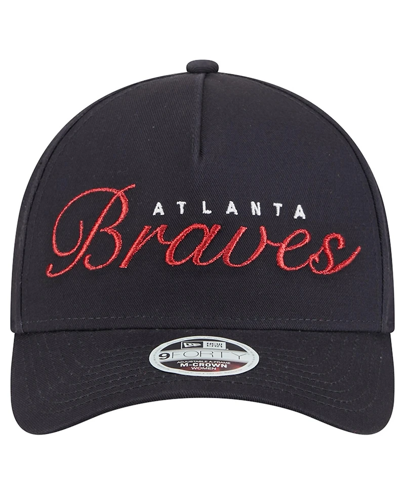New Era Women's Navy Atlanta Braves Metallic A-Frame 9FORTY Adjustable Hat