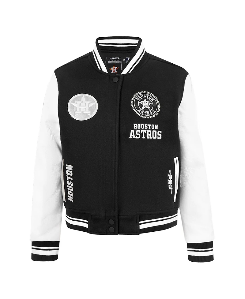 Pro Standard Women's Black Houston Astros Pearls Rib Wool Full-Zip Varsity Jacket