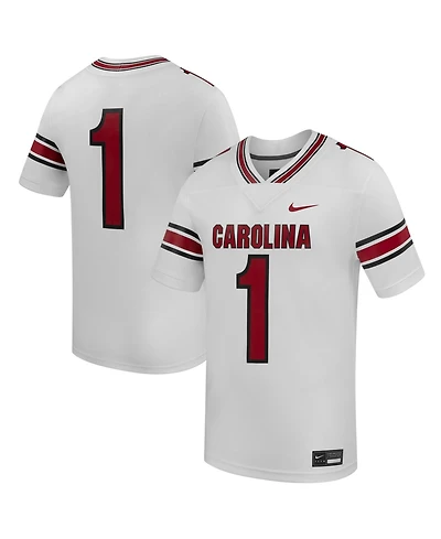 Nike Men's 1 White South Carolina Gamecocks Road Replica Football Jersey