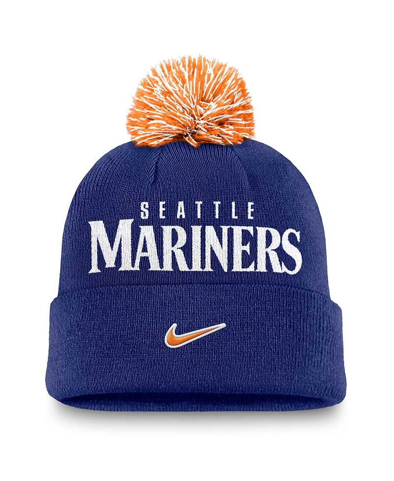 Nike Men's Royal Seattle Mariners Peak Cuffed Knit with Pom Hat