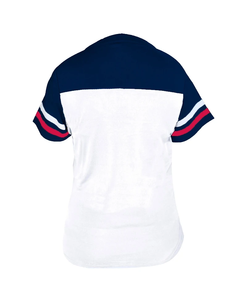 Fanatics Women's Profile White, Navy Minnesota Twins Plus Two-Stripe V-Neck T-Shirt