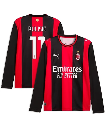 Puma Men's Christian Pulisic Black, Red Ac Milan 2026, 27 Home Replica Long Sleeve Jersey